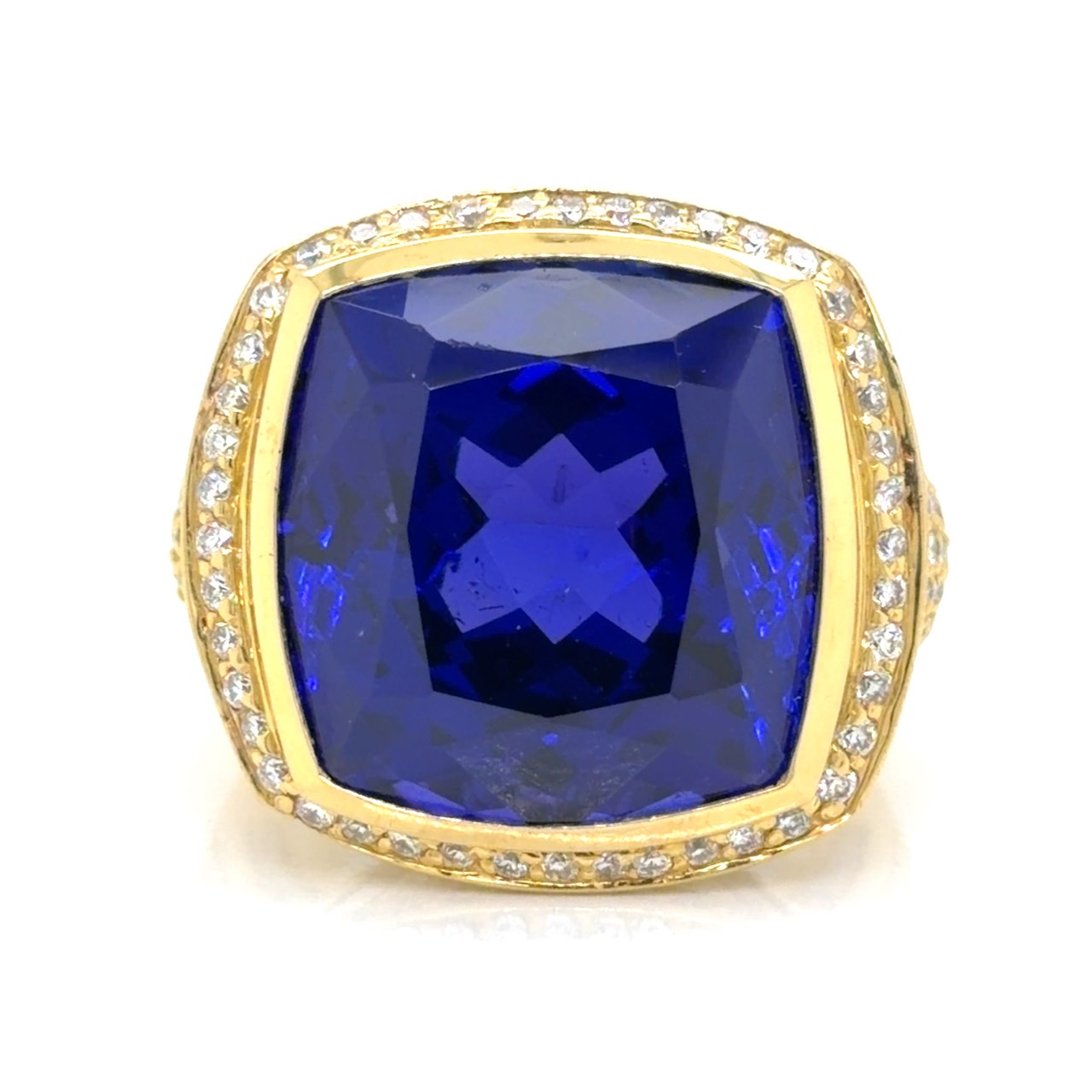 DE HAGO 18K Yellow Gold Tanzanite & Diamond Ring