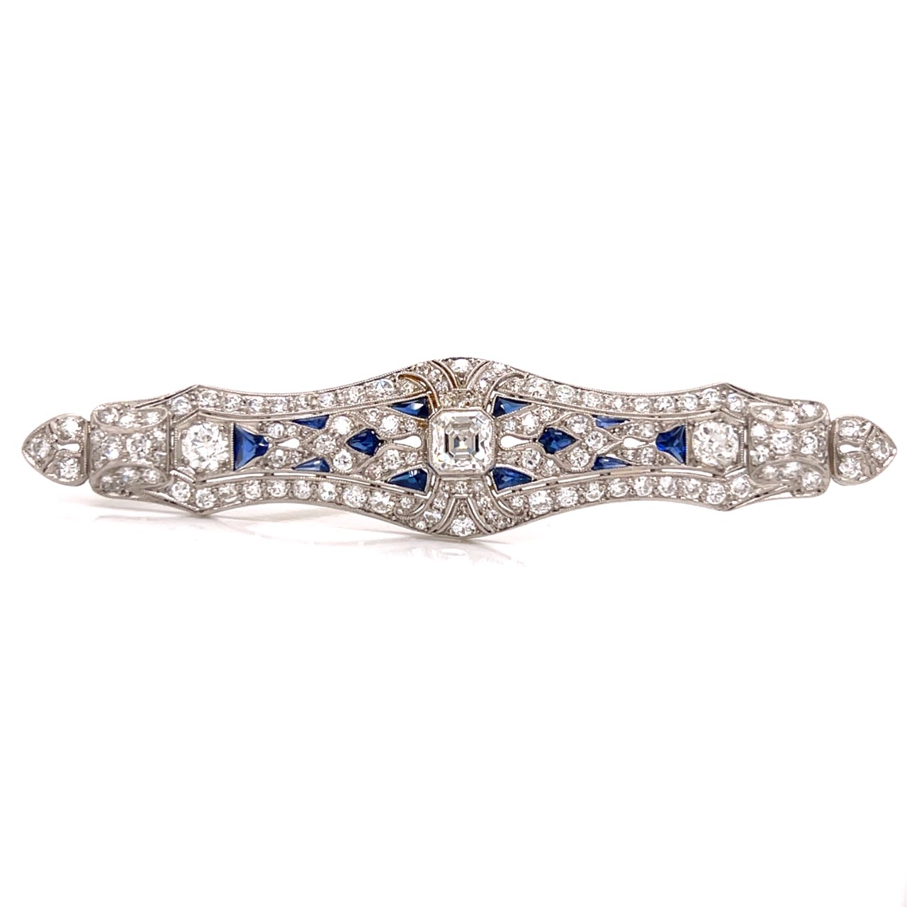 Art Deco Platinum Diamond & Synthetic Sapphire Brooch