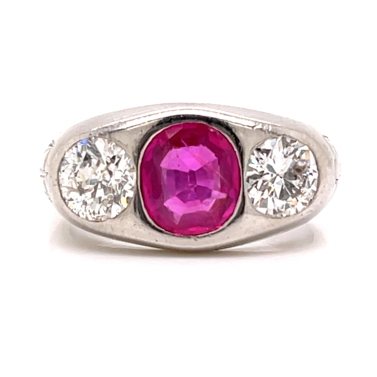 Art Deco Platinum AGL Certified Burma No-heat Ruby and Diamond Ring