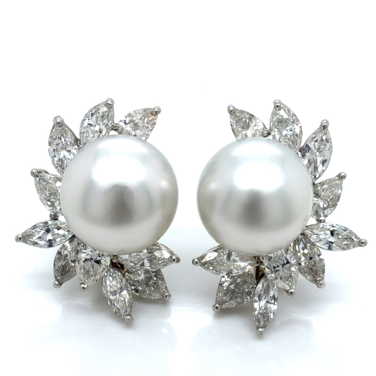 Platinum & 18K White Gold South Sea Pearl and Diamond Earrings