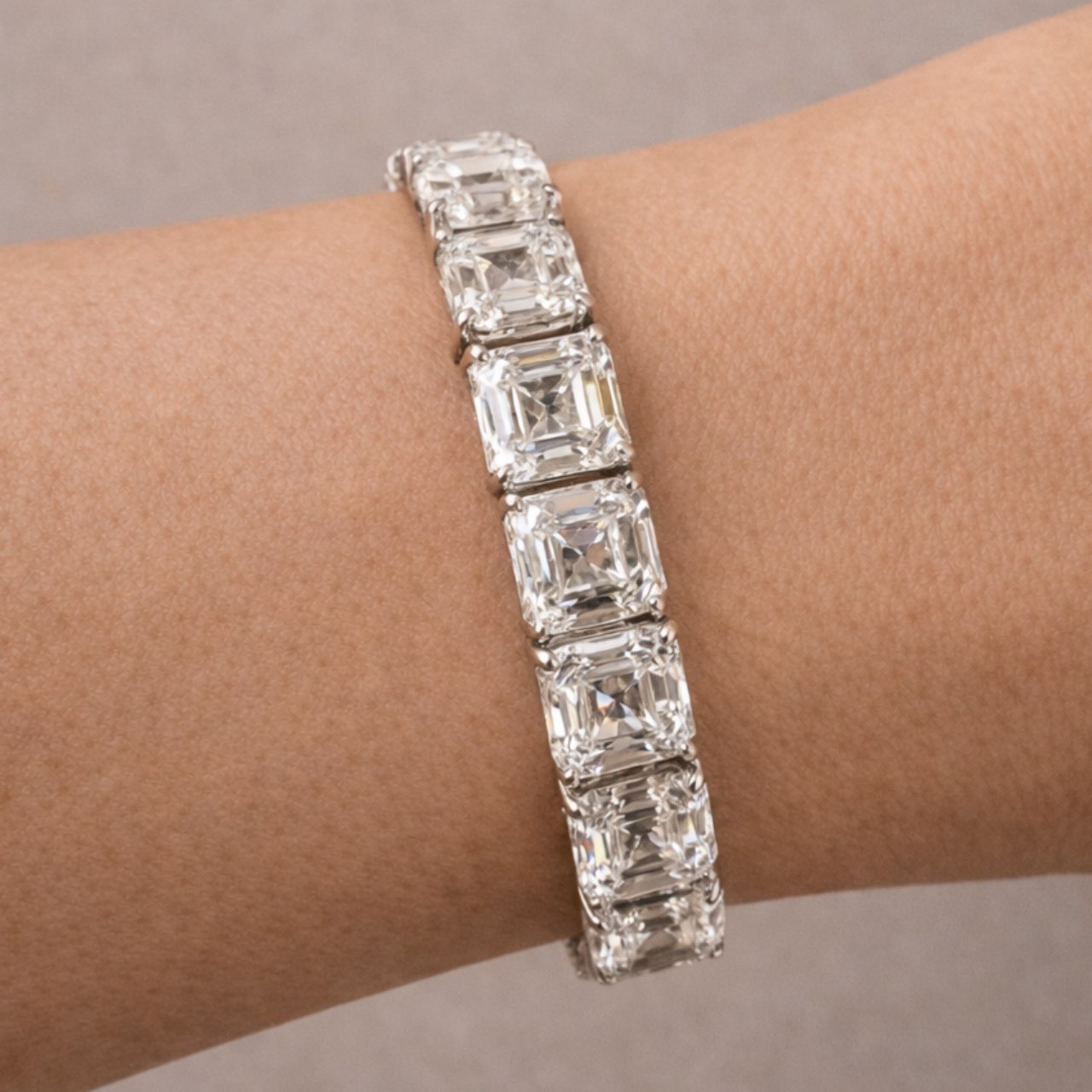 Platinum Graduated 44.00 Ct. Ascher-cut Diamond Tennis Bracelet