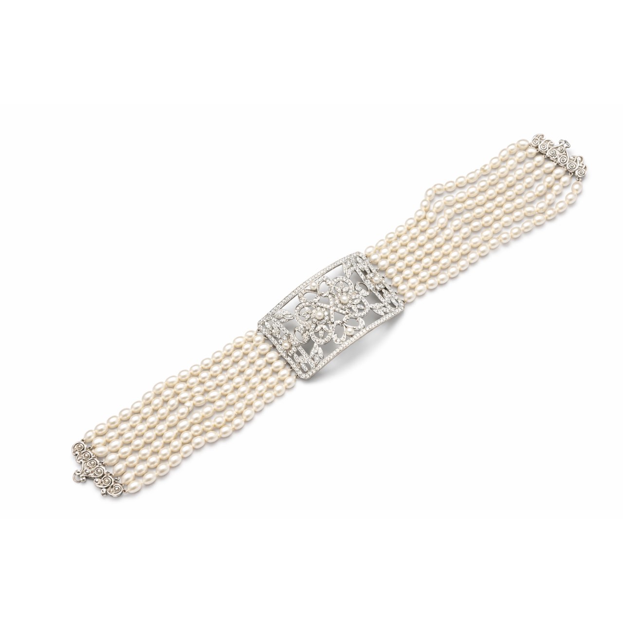 18K White Gold 10.00 Ct. Diamond & Pearl Choker Necklace 18K White Gold 10.00 Ct. Diamond & Pearl Choker Necklace