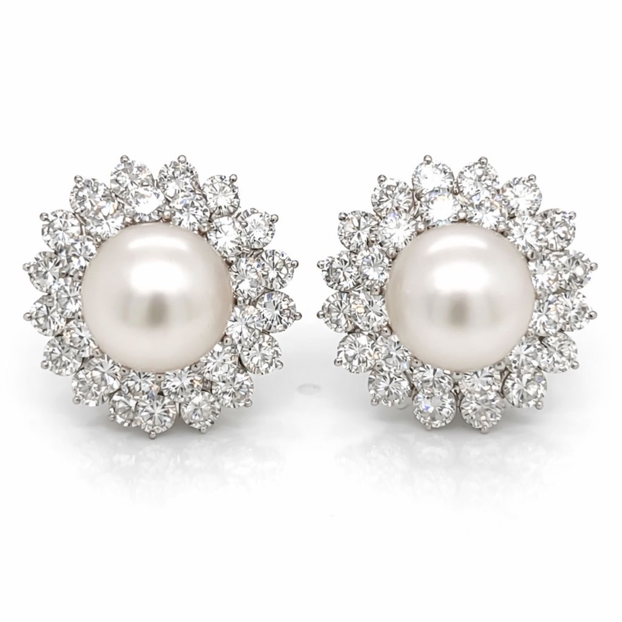 18K White Gold South Sea Pearl & Diamond Earrings