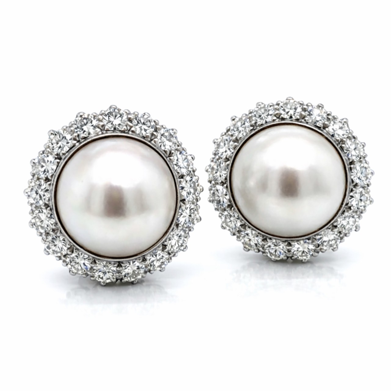 18K White Gold Mabe Pearl & Diamond Earrings 18K White Gold Mabe Pearl & Diamond Earrings