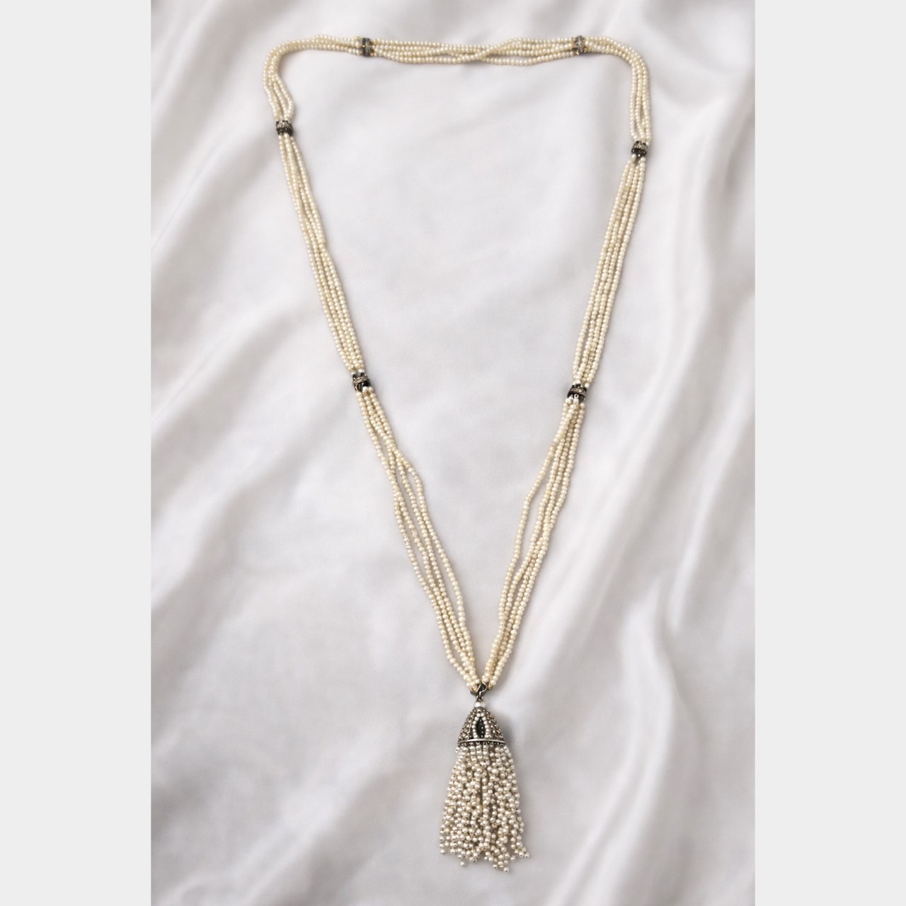 Victorian Platinum Natural Pearl & 14K Diamond Clasp Necklace Victorian Platinum Natural Pearl & 14K Diamond Clasp Necklace