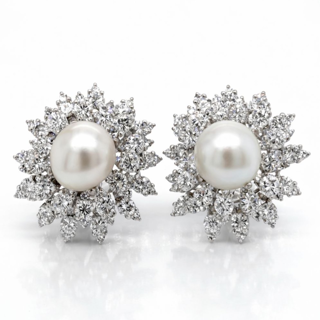 1950’s Platinum 11.00 Ct. Diamond & South Sea Pearl Earrings 1950’s Platinum 11.00 Ct. Diamond & South Sea Pearl Earrings