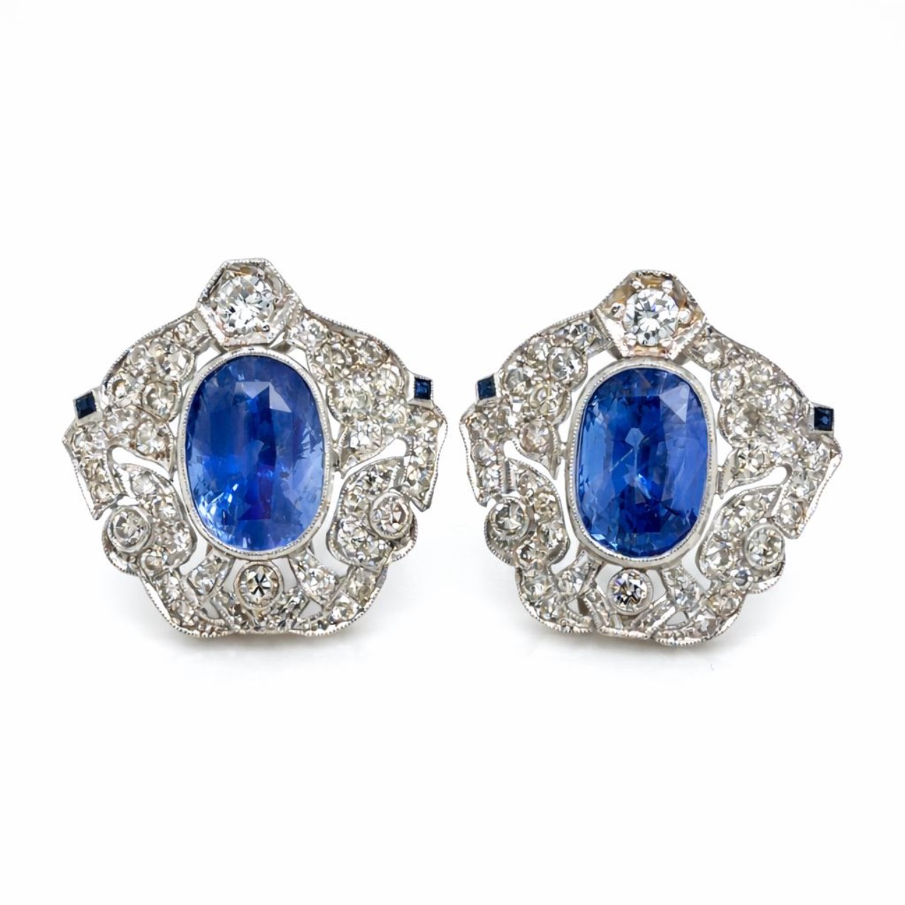 18K & 14K White Gold GIA Certified Ceylon Sapphire & Diamond Earrings