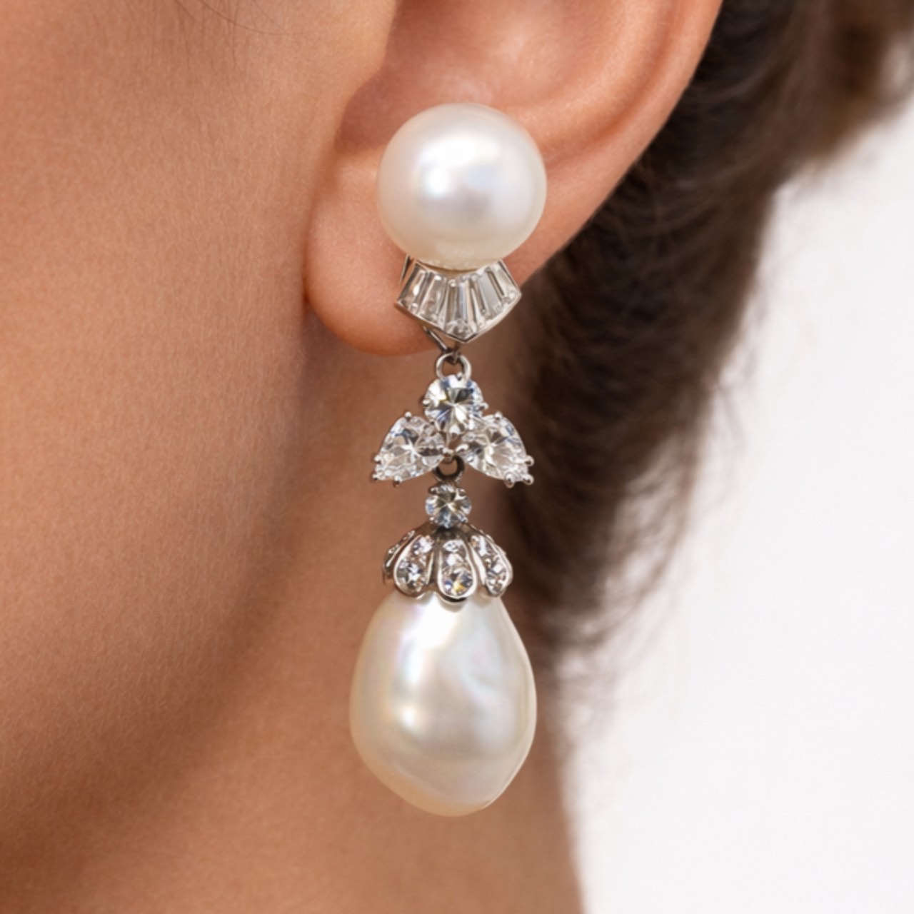 Platinum GIA Certified South Sea Pearl & Diamond Earrings