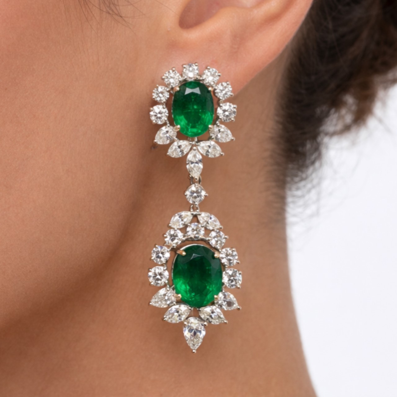 Platinum & 18K White Gold Emerald & Diamond Earrings