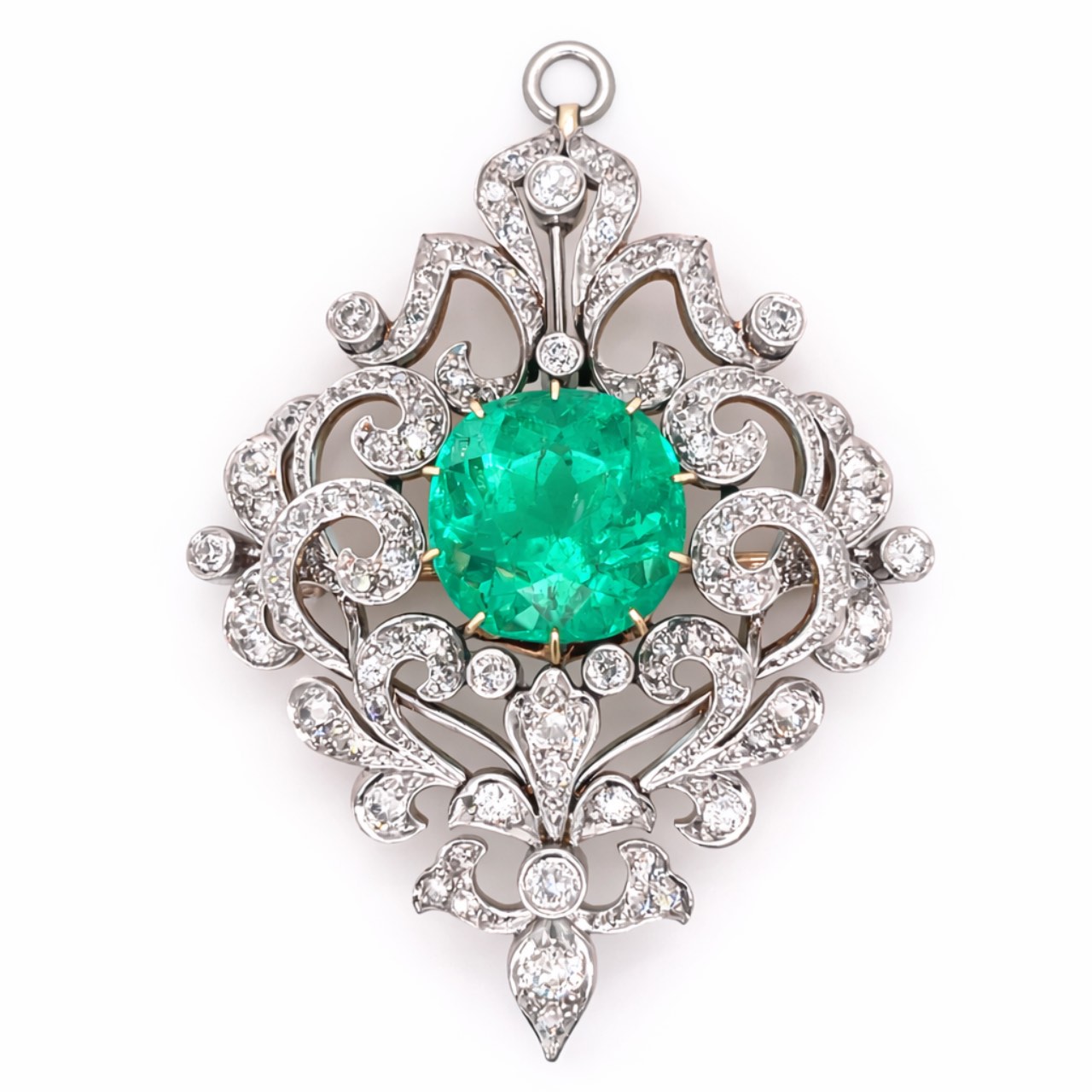 18K Yellow Gold & Platinum Top GIA Certified Colombian Emerald and Diamond Pendant/Brooch 18K Yellow Gold & Platinum Top GIA Certified Colombian Emerald and Diamond Pendant/Brooch