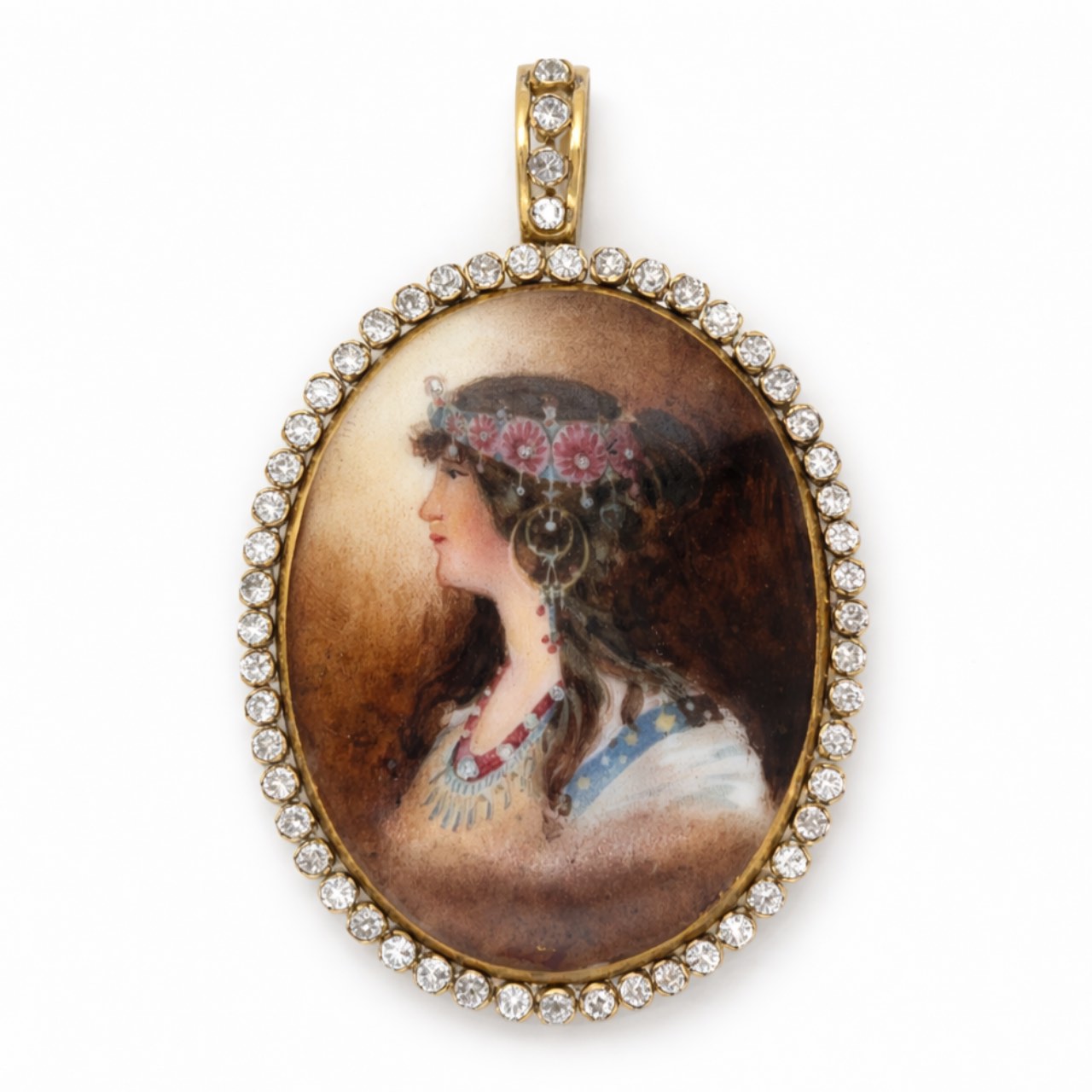 18K Yellow Gold Double-sided Portrait Diamond Pendant