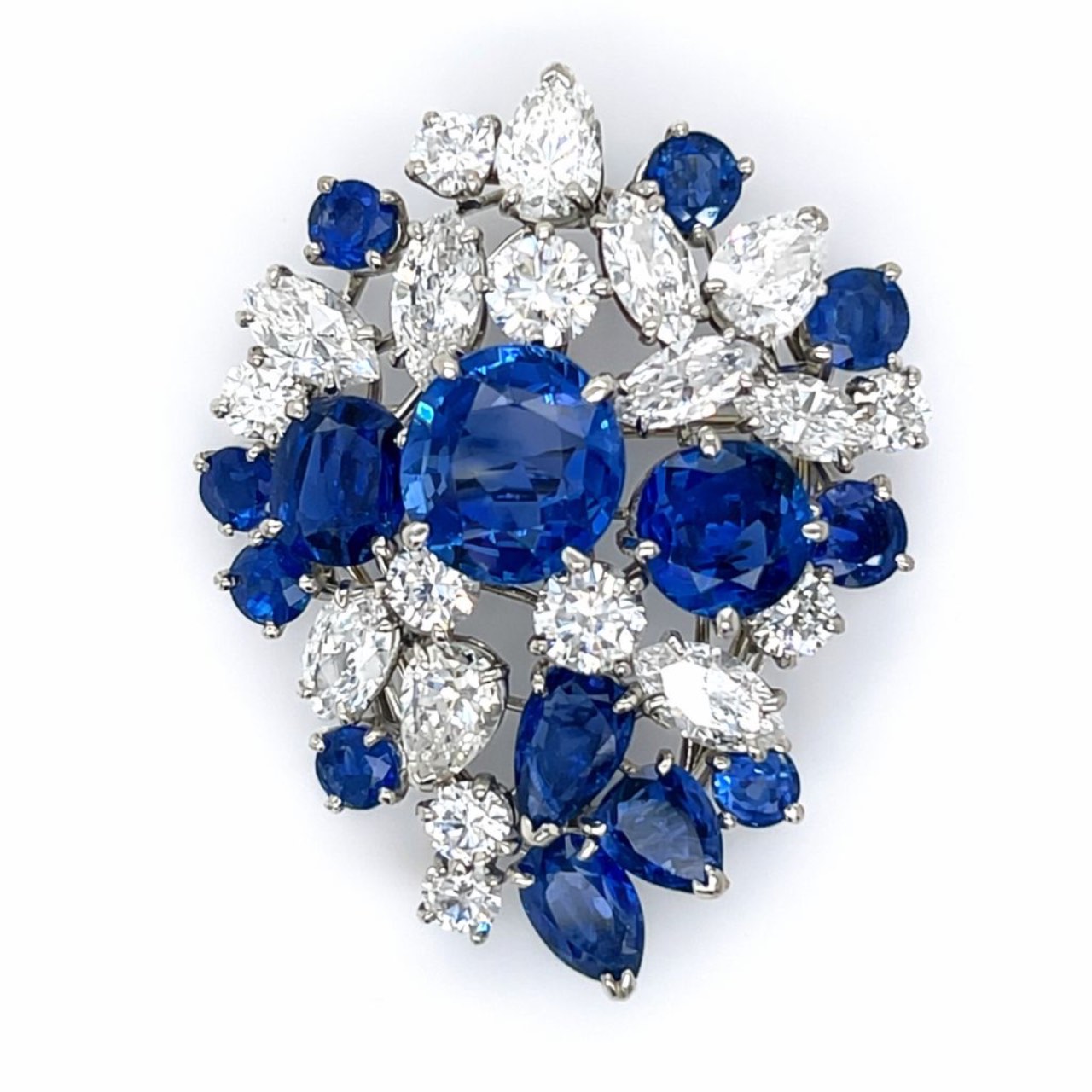 OSCAR HEYMAN 1960’s Platinum Sapphire & Diamond Brooch