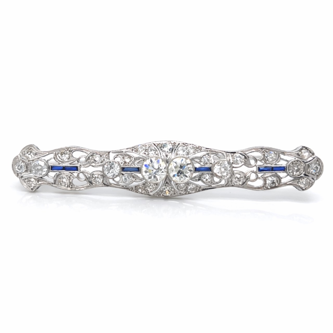 Art Deco Platinum 3.50 Ct. Diamond & Sapphire Brooch