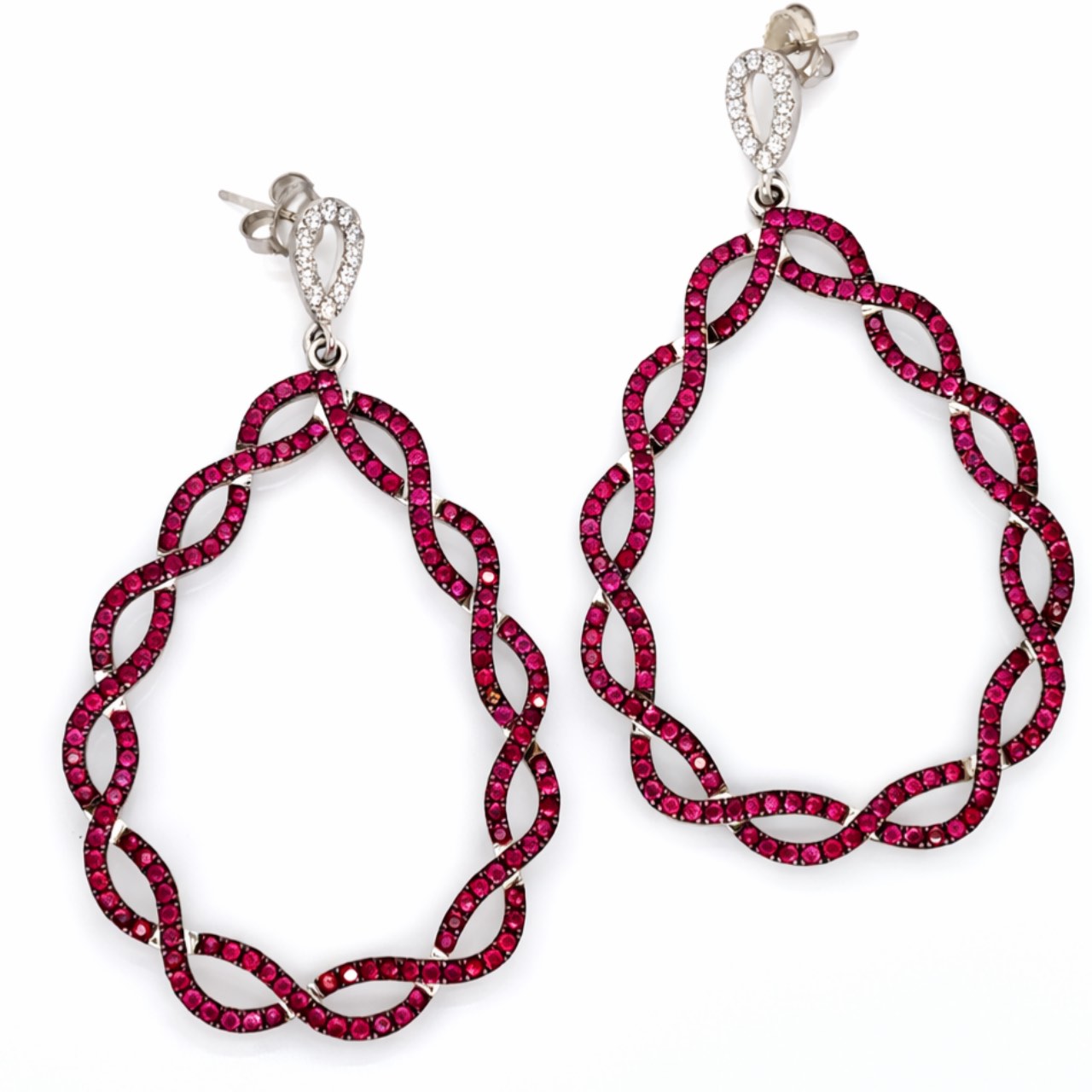 DIVANI 14K White Gold Ruby & Diamond Earrings