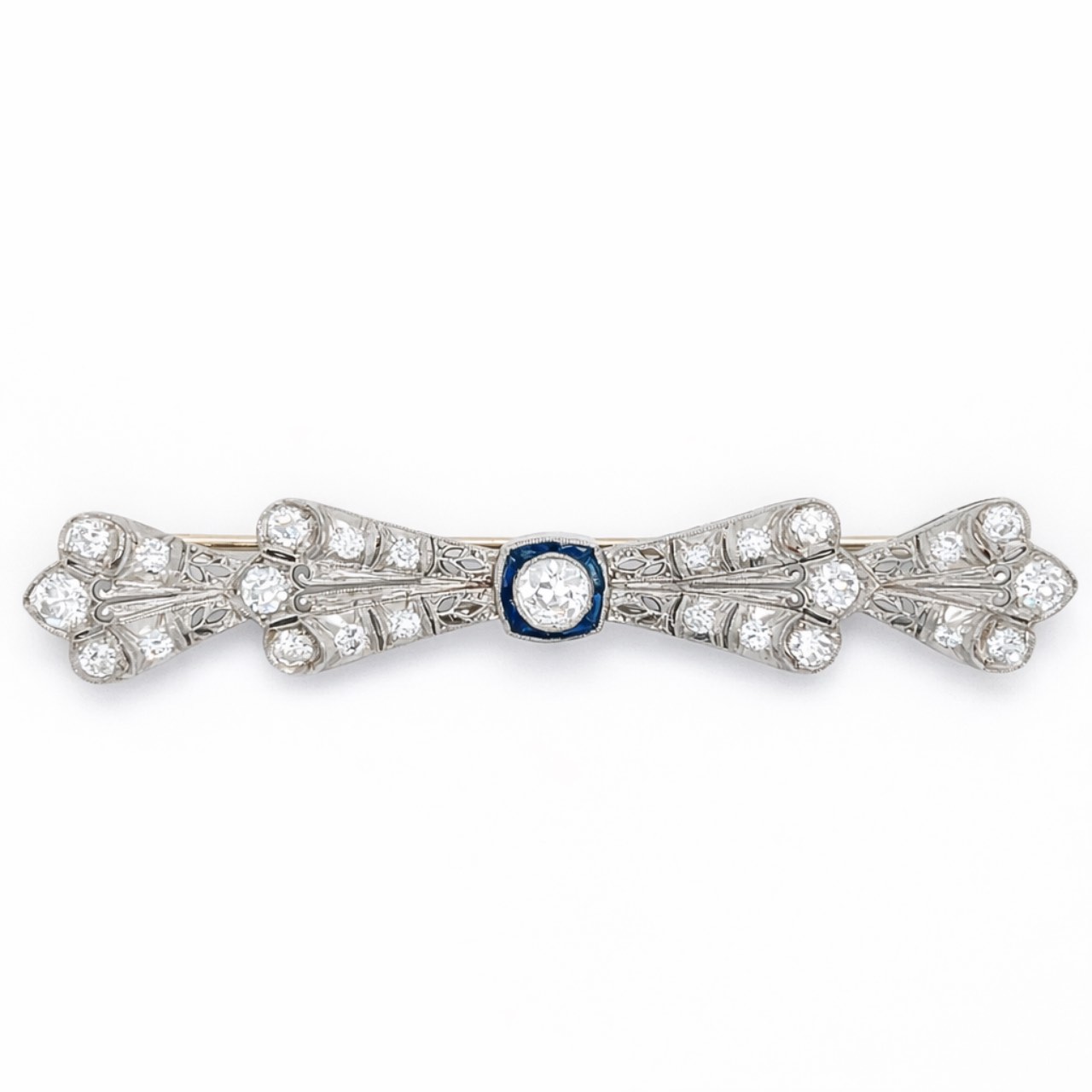 Art Deco Platinum Diamond & Sapphire Brooch