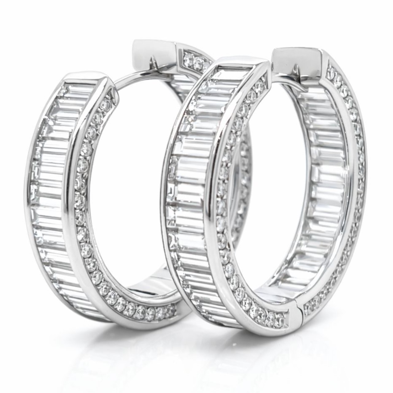 18K White Gold 15.00 Ct. Inside-Outside Hoop Earrings