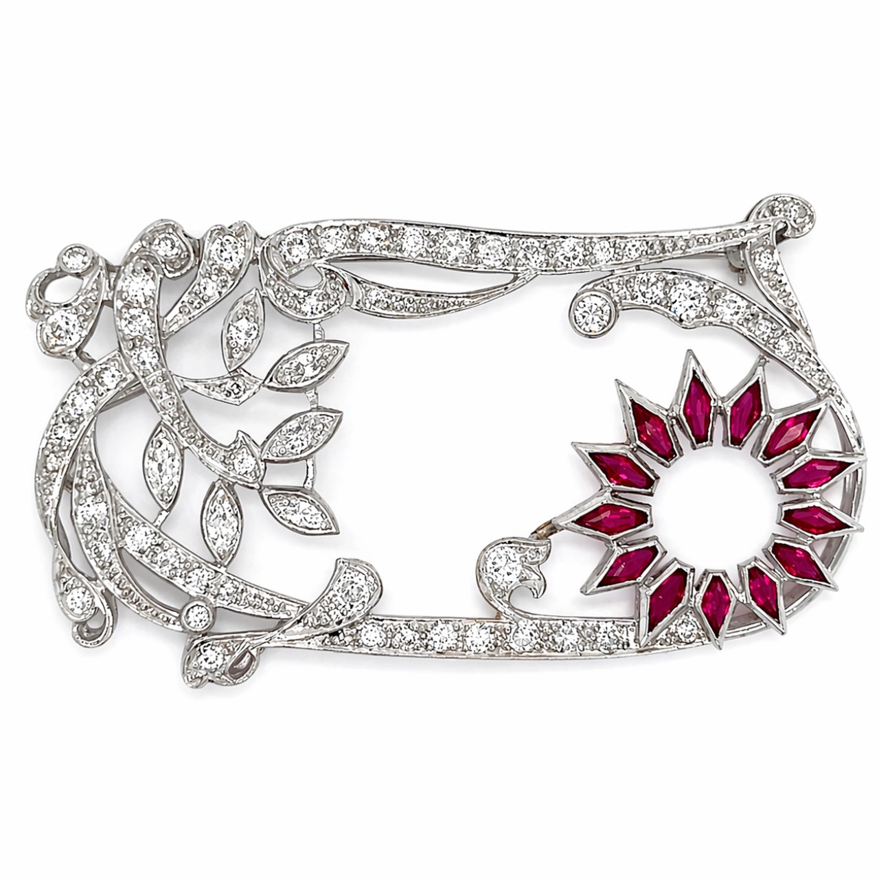 Art Deco Platinum Ruby & Diamond Brooch