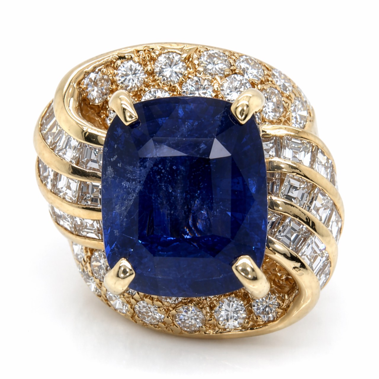 14K Yellow Gold 8.91 Ct. Sapphire & Diamond Ring