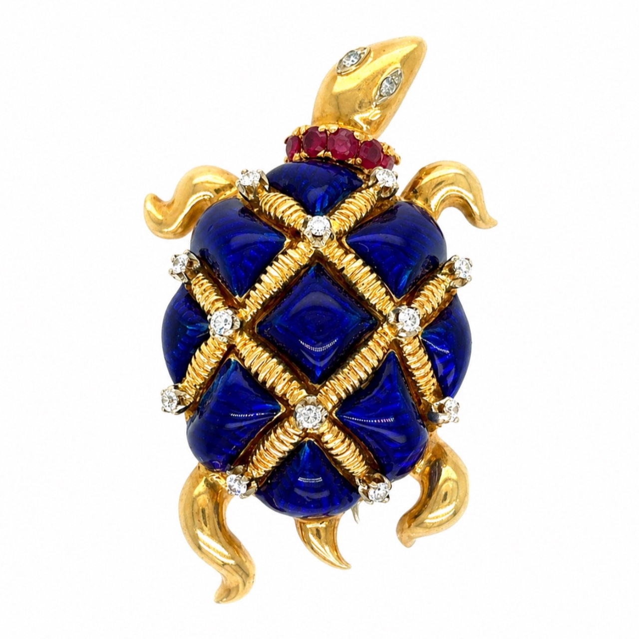 1960s 18K Yellow Gold Burma Ruby & Diamond Turtle Brooch