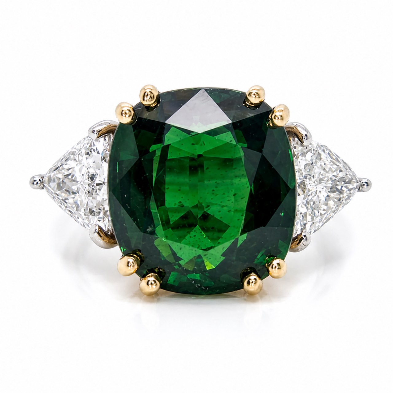 Platinum & 18K Yellow Gold GIA Certified Tsavorite Garnet & Diamond Ring
