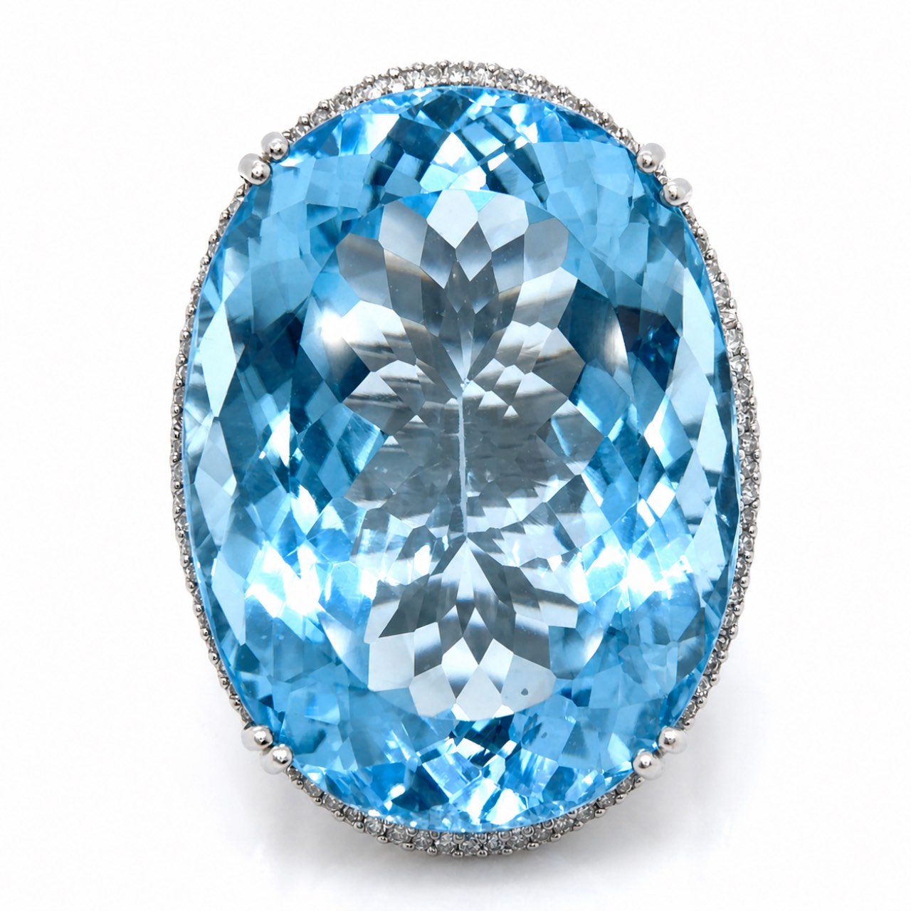 14K White Gold 140.00 Ct. Blue Topaz & Diamond Ring