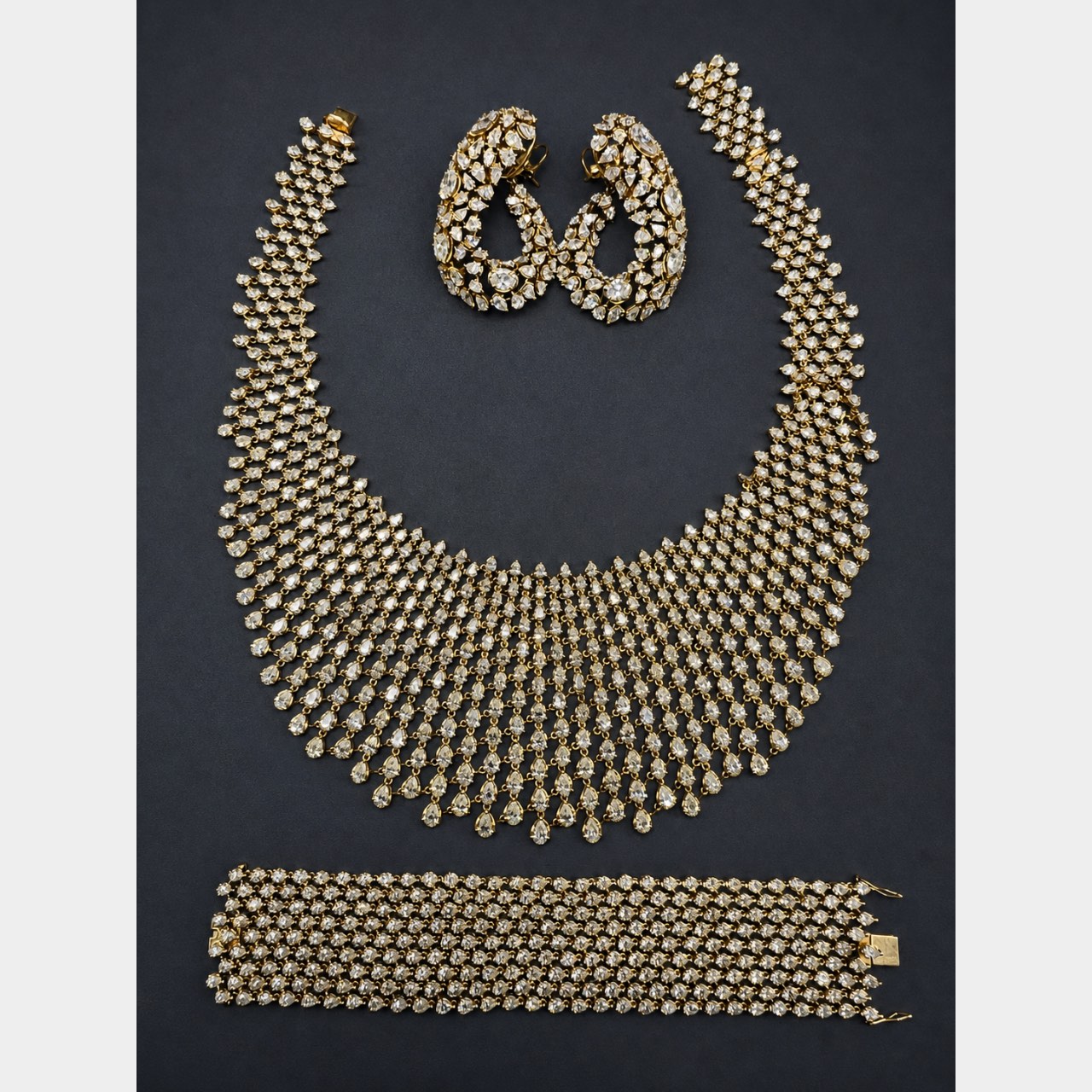 18K Yellow Gold Diamond Necklace, Bracelet, and Earring Set