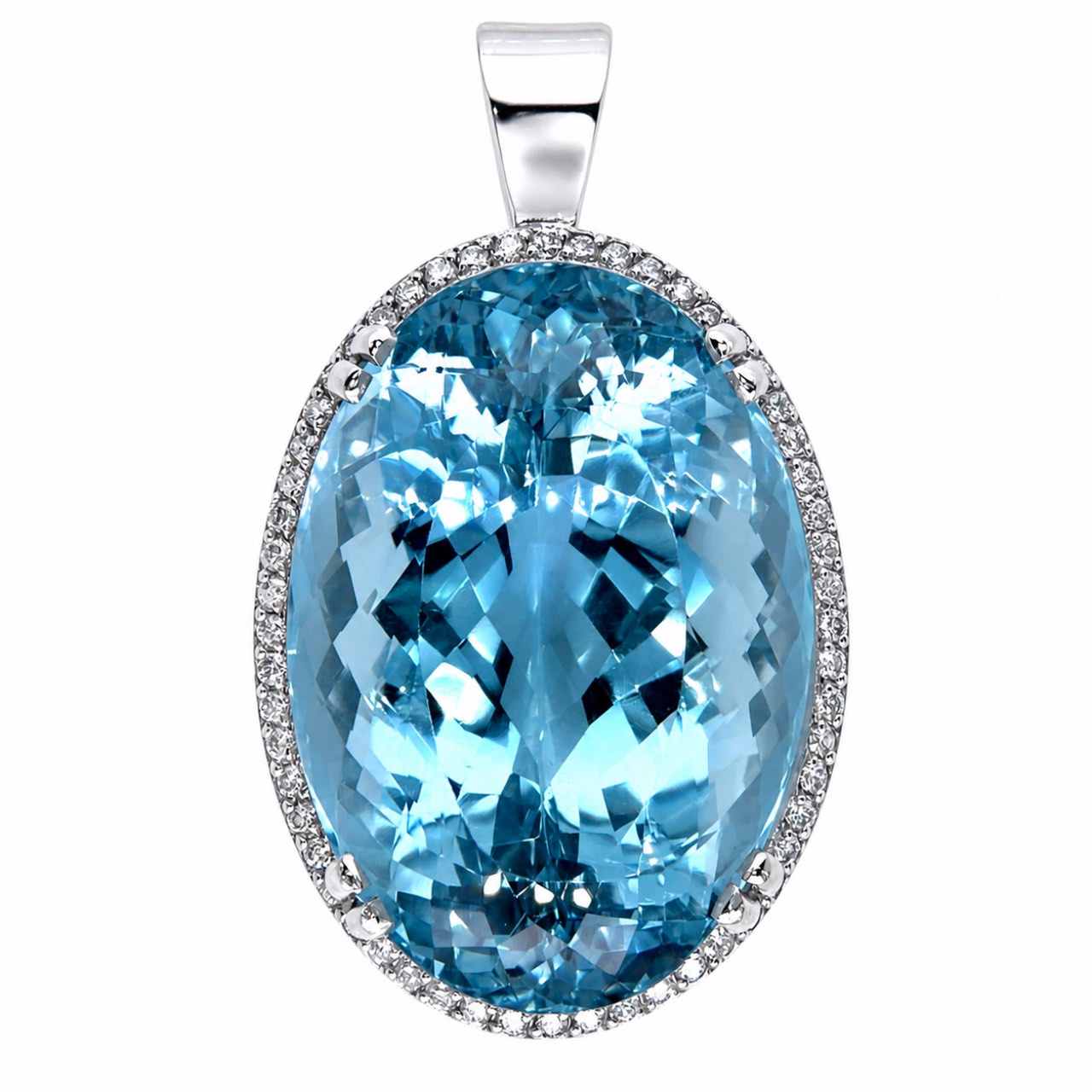 14K White Gold 99.17 Ct. Blue Topaz & Diamond Pendant