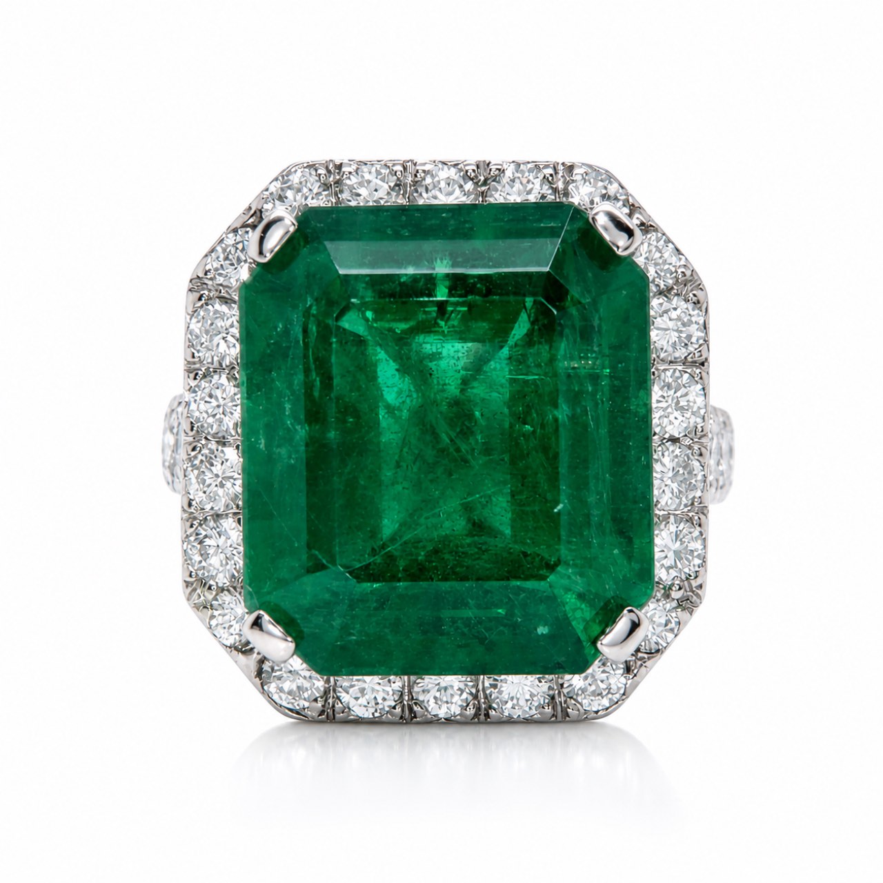 18K White Gold 14.77 Ct. Emerald & Diamond Ring