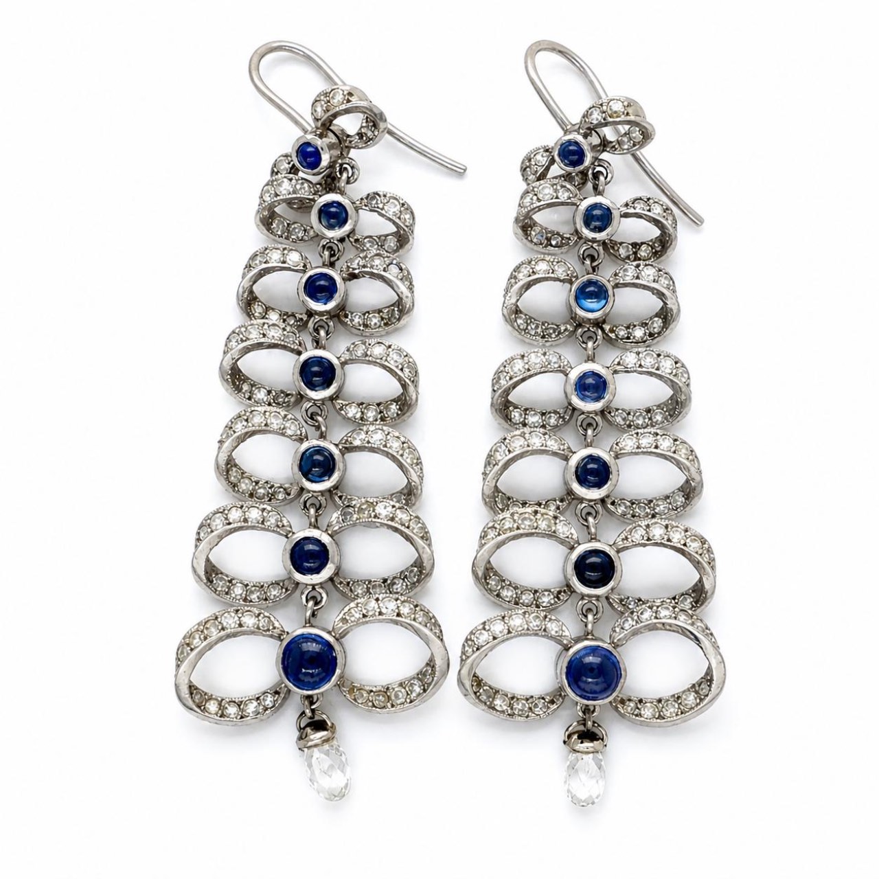 Art Deco Platinum & 14K White Gold Sapphire & Diamond Earrings