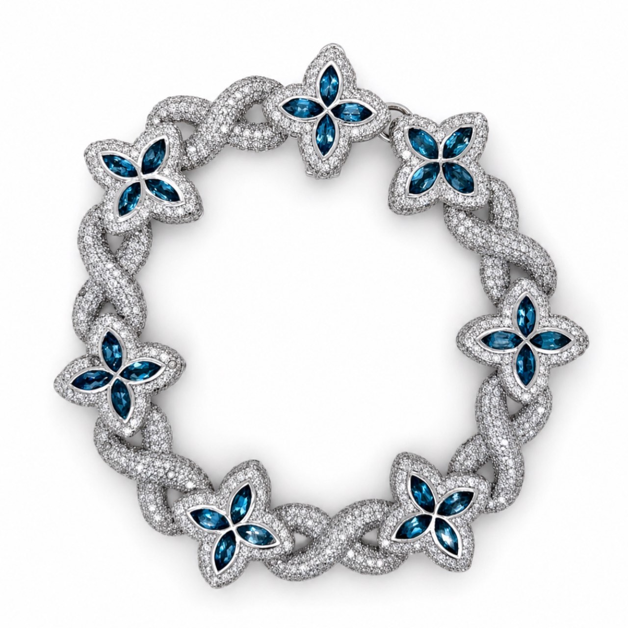 14K White Gold Topaz & Diamond Bracelet