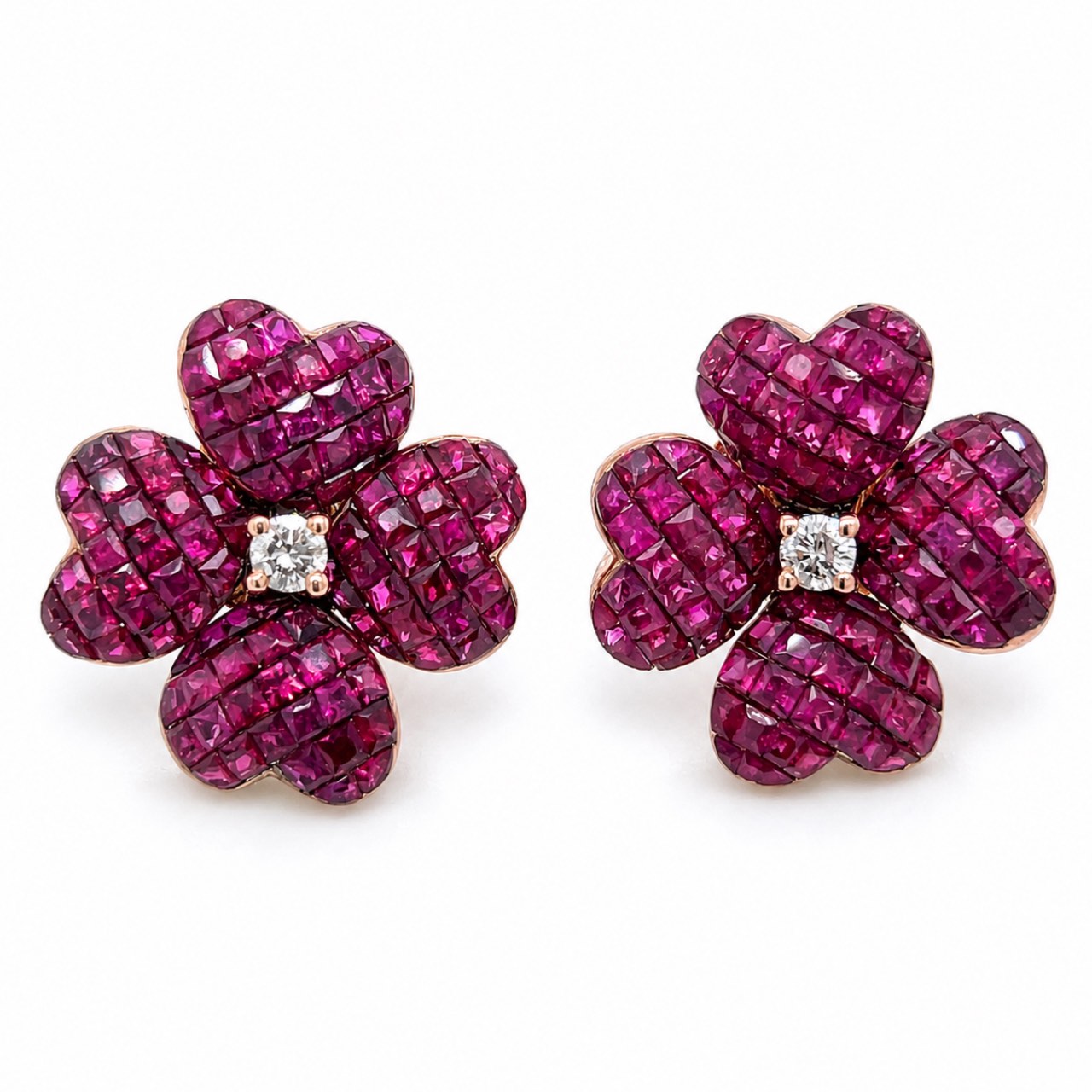 18K Rose & Yellow Gold Ruby & Diamond Earrings