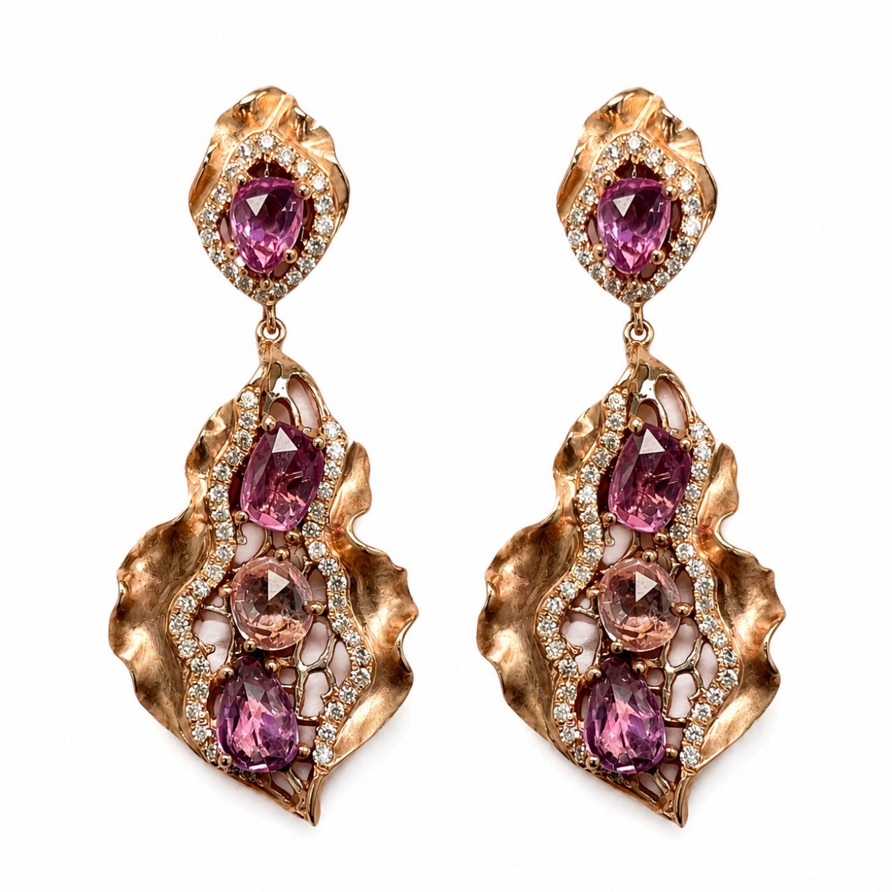 18K Rose Gold Sapphire & Diamond Earrings