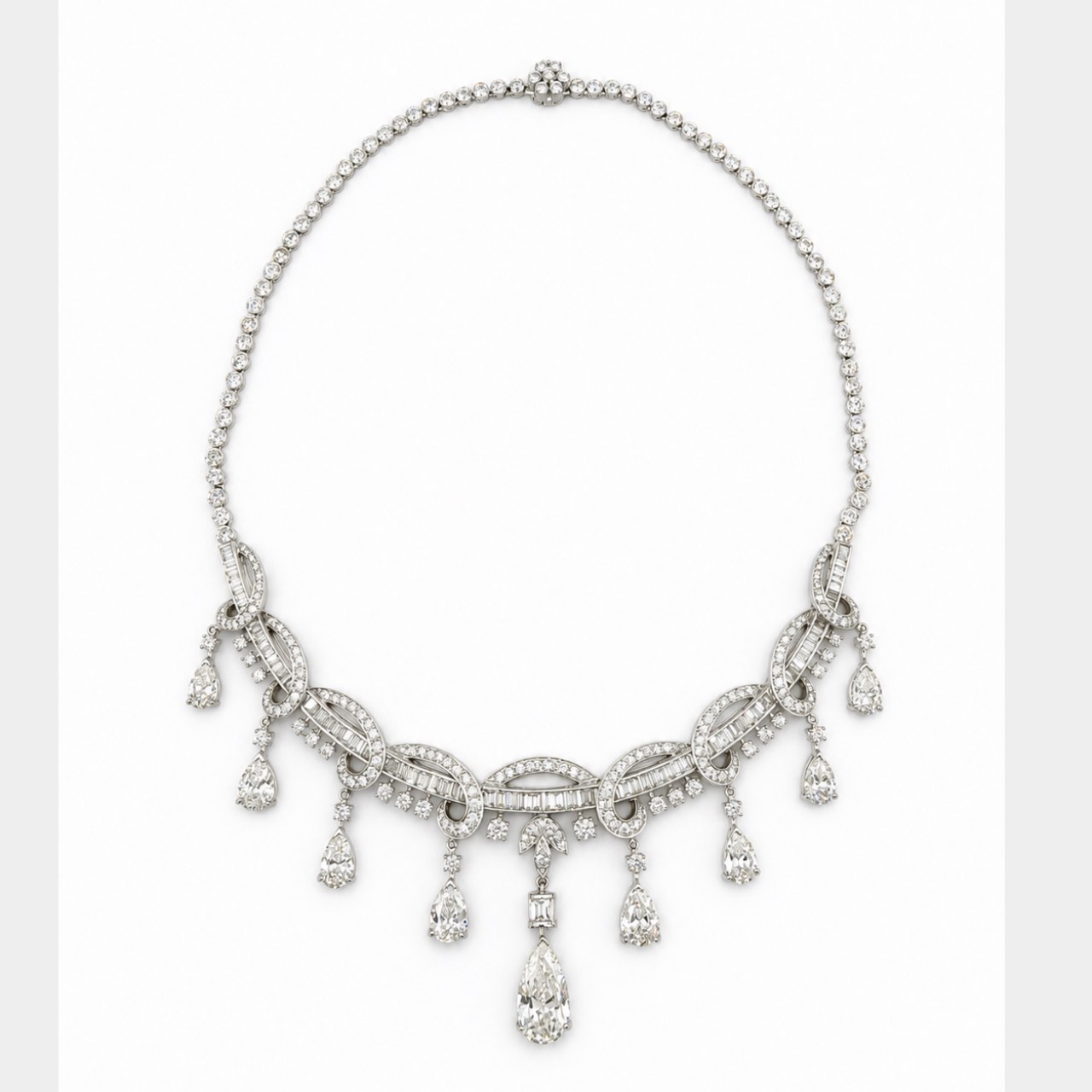1950’s Platinum & Pear Shape Diamond Necklace 1950’s Platinum & Pear Shape Diamond Necklace
