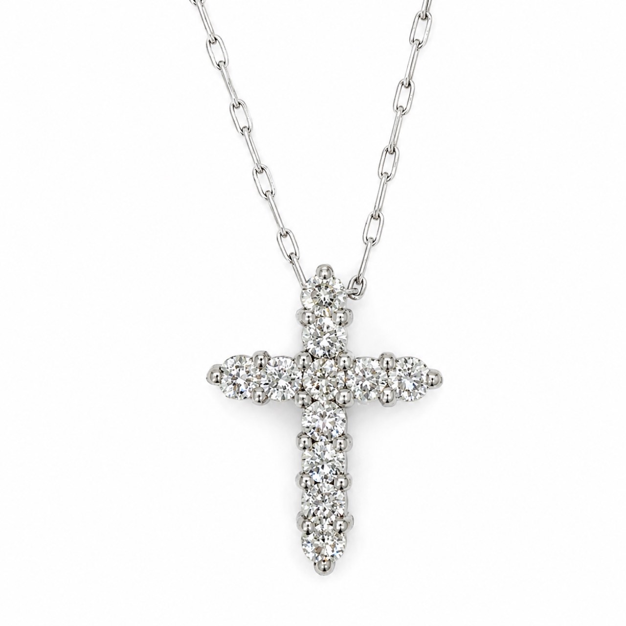 14K White Gold 1.00 Ct. Diamond Cross with Platinum Chain