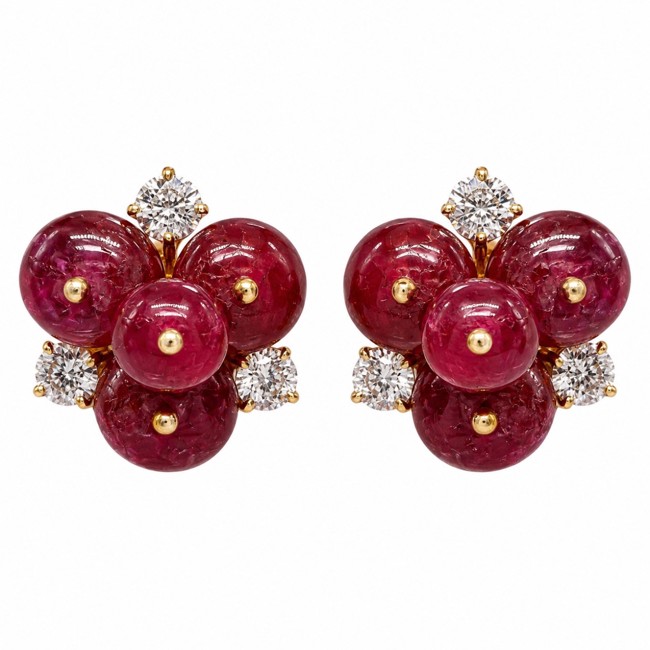 1960’s OLGA TRITT 18K Yellow Gold Ruby & Diamond Earrings