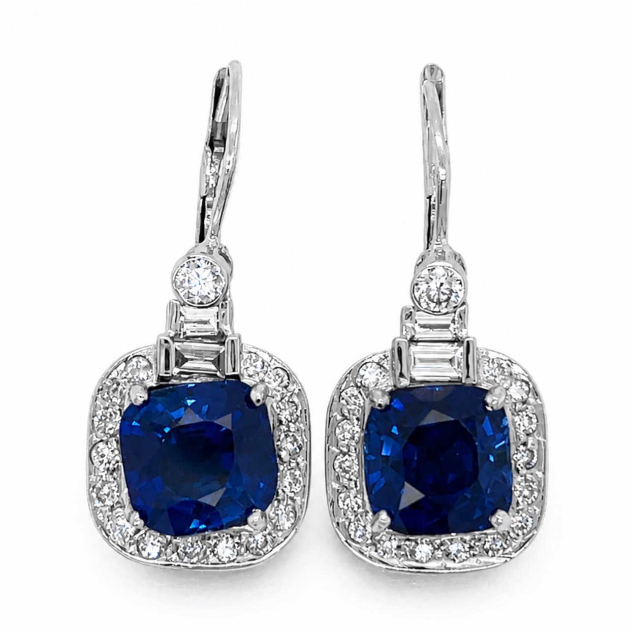 14K White Gold Synthetic Sapphire & Diamond Earrings