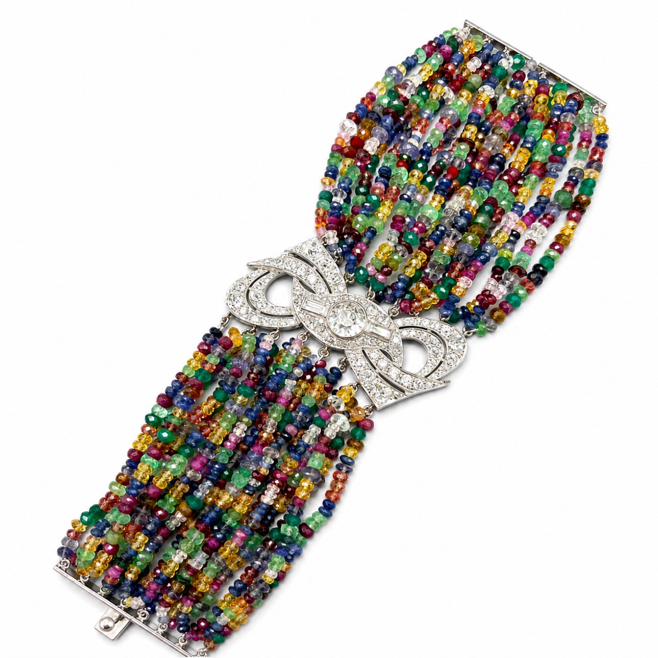 Art Deco Platinum Diamond & Color Stone Bracelet