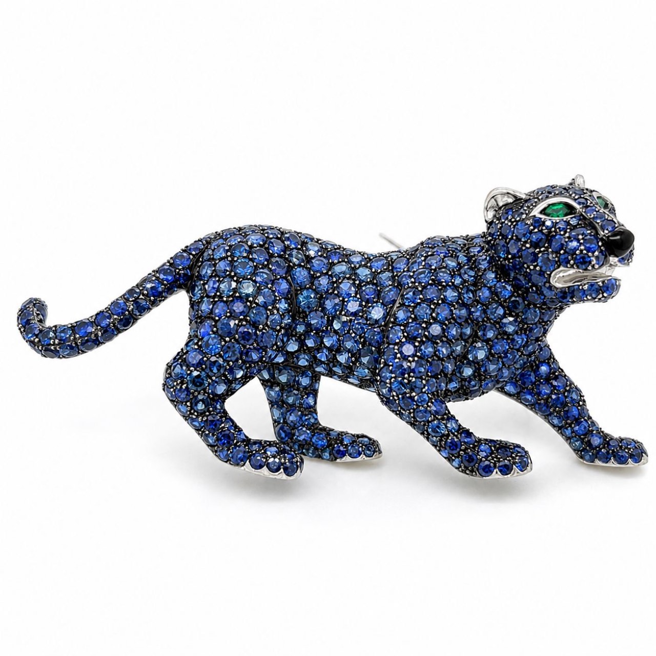 18K White Gold Sapphire & Emerald Panther Brooch 18K White Gold Sapphire & Emerald Panther Brooch