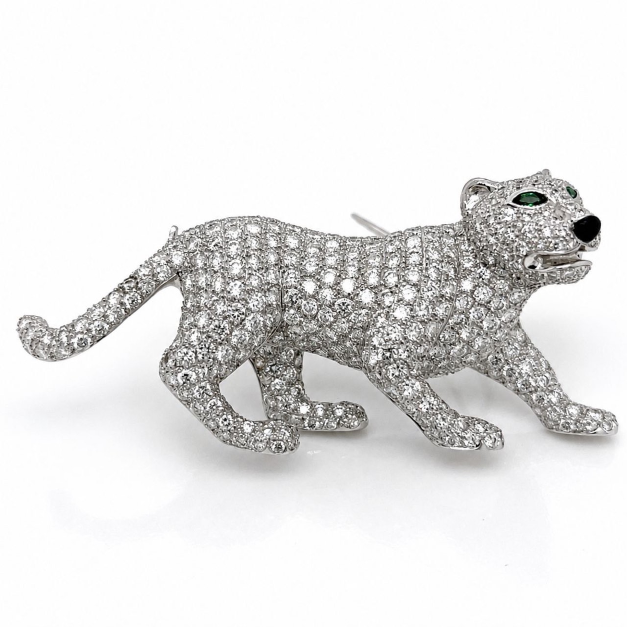 18K White Gold Diamond & Tsavorite Garnet Panther Brooch 18K White Gold Diamond & Tsavorite Garnet Panther Brooch