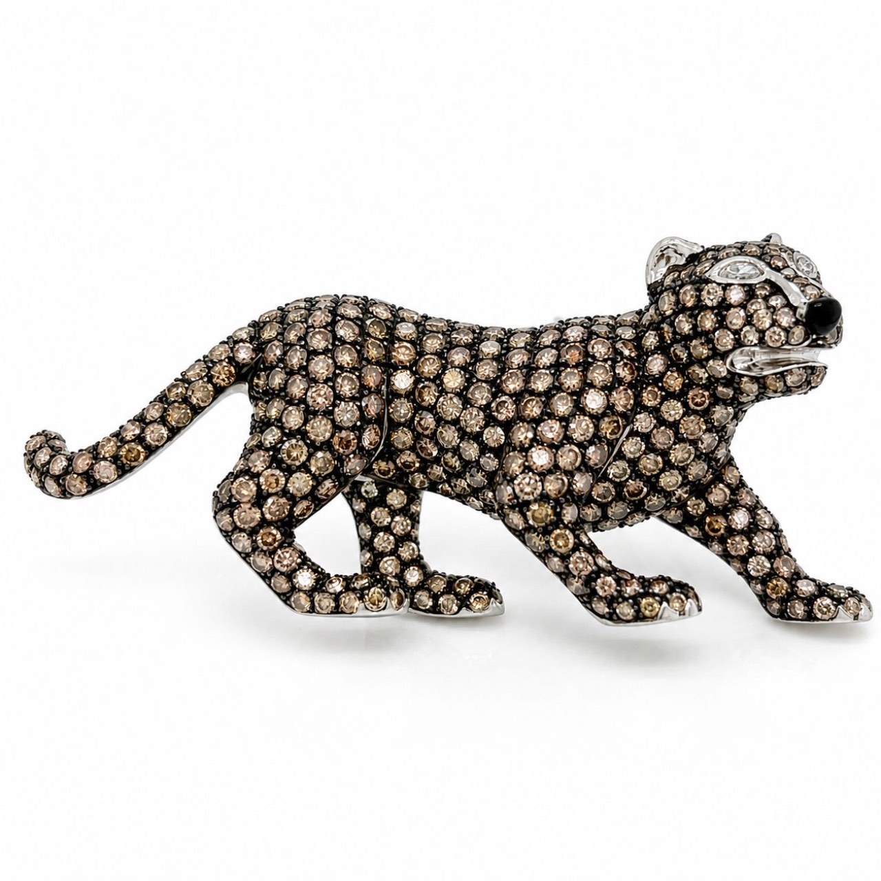 18K White Gold Champagne Diamond Panther Brooch 18K White Gold Champagne Diamond Panther Brooch