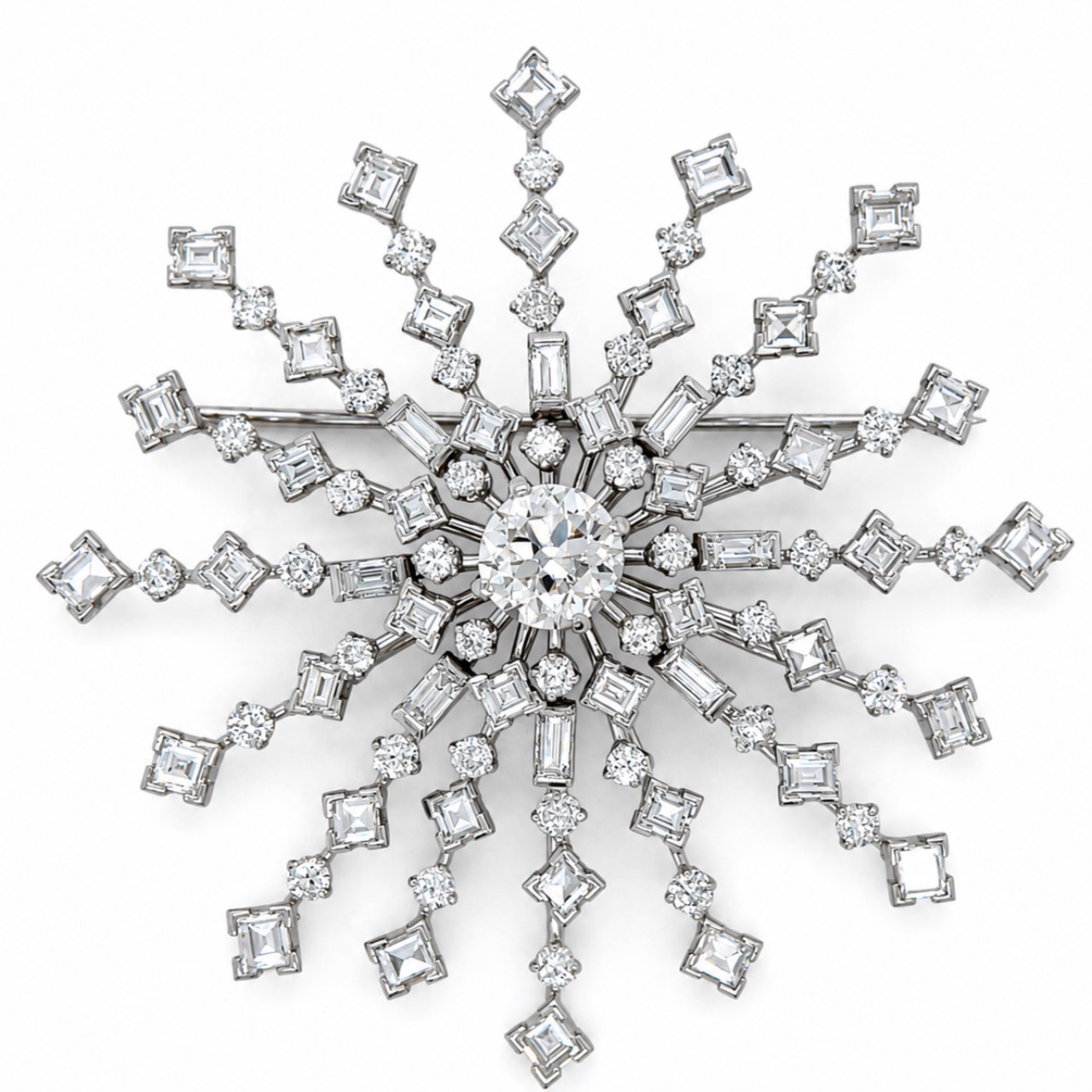 Art Deco Platinum GIA Certified Diamond Starburst Brooch