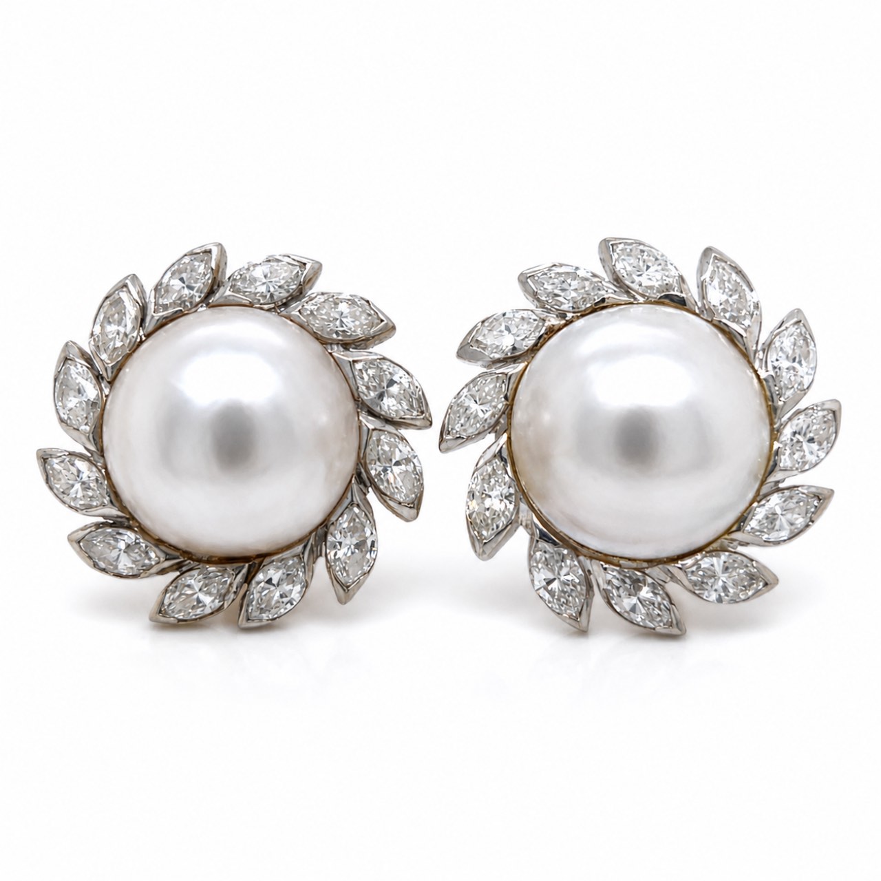 1960’s Mabe Pearl & Diamond Earrings 1960’s Mabe Pearl & Diamond Earrings
