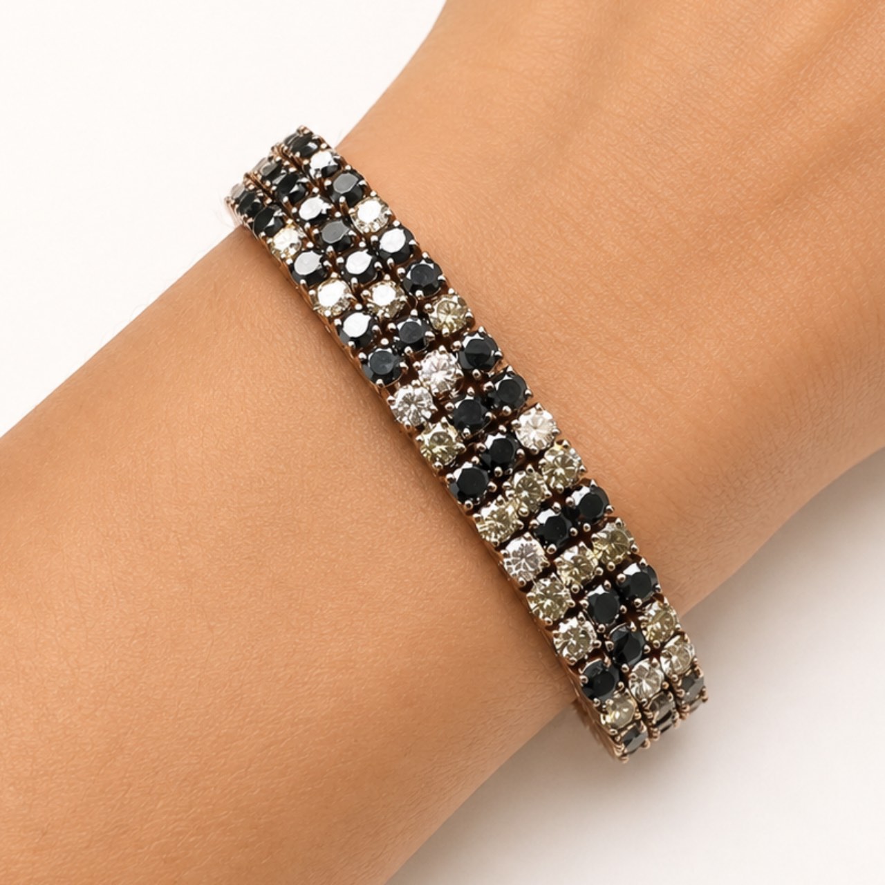 18K Rose Gold White, Champagne, and Black Diamond Bracelet 18K Rose Gold White, Champagne, and Black Diamond Bracelet