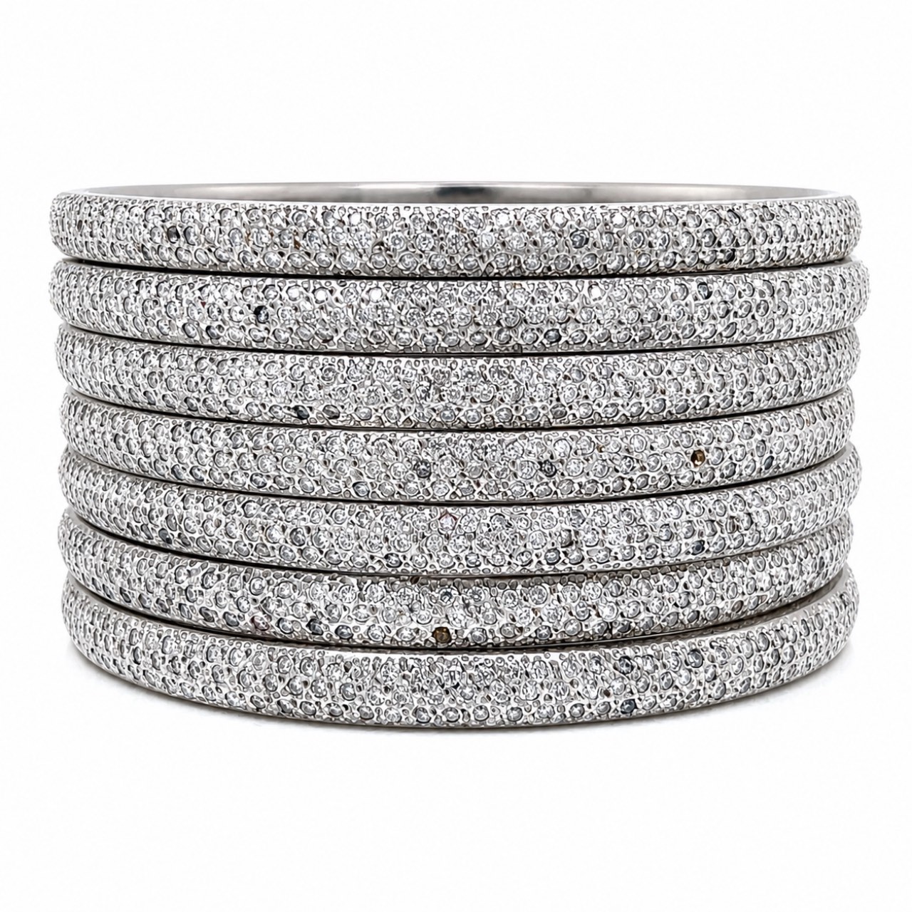 Set of 10K White Gold Diamond Bangle Bracelets Set of 10K White Gold Diamond Bangle Bracelets