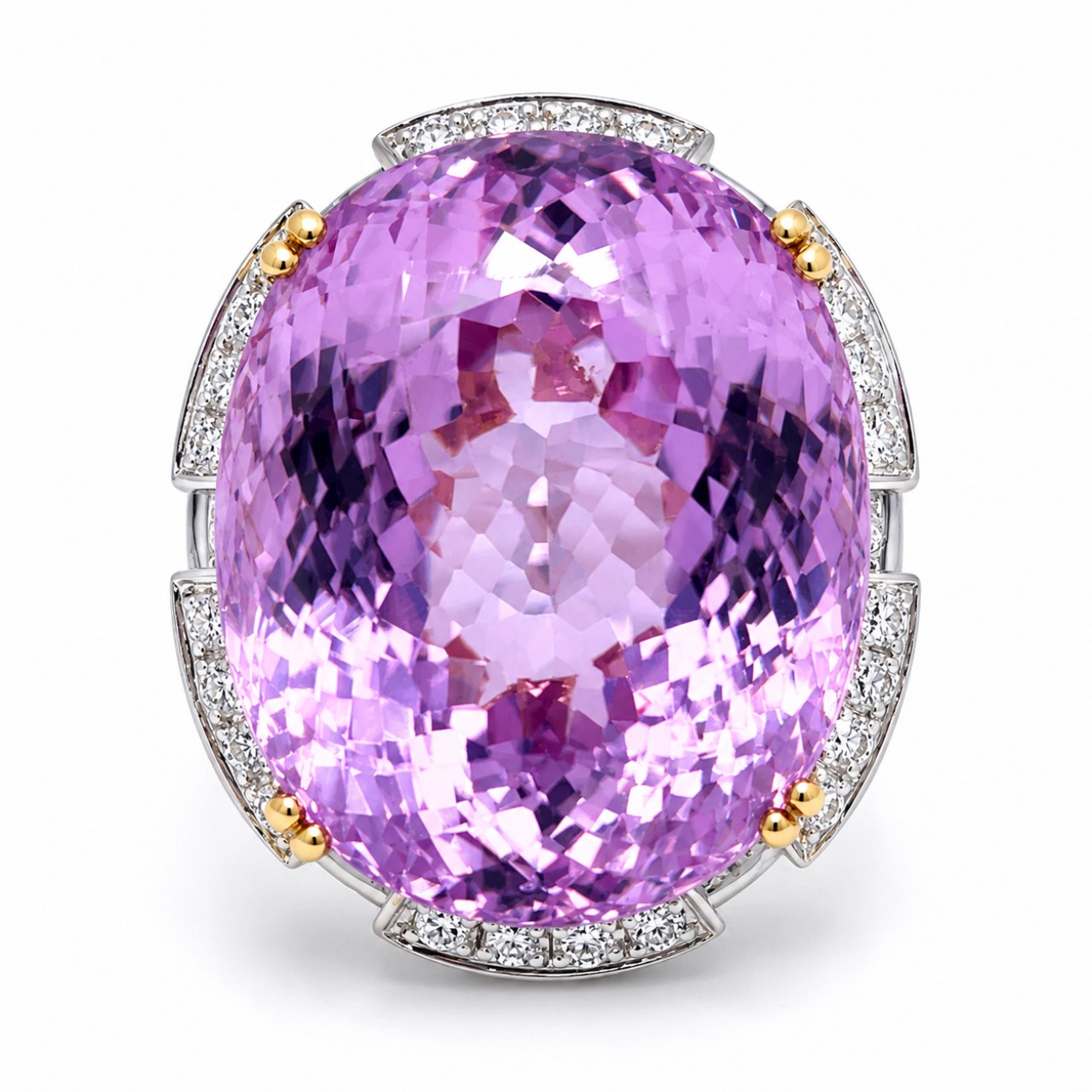18K White Gold Kunzite & Diamond Cocktail Ring