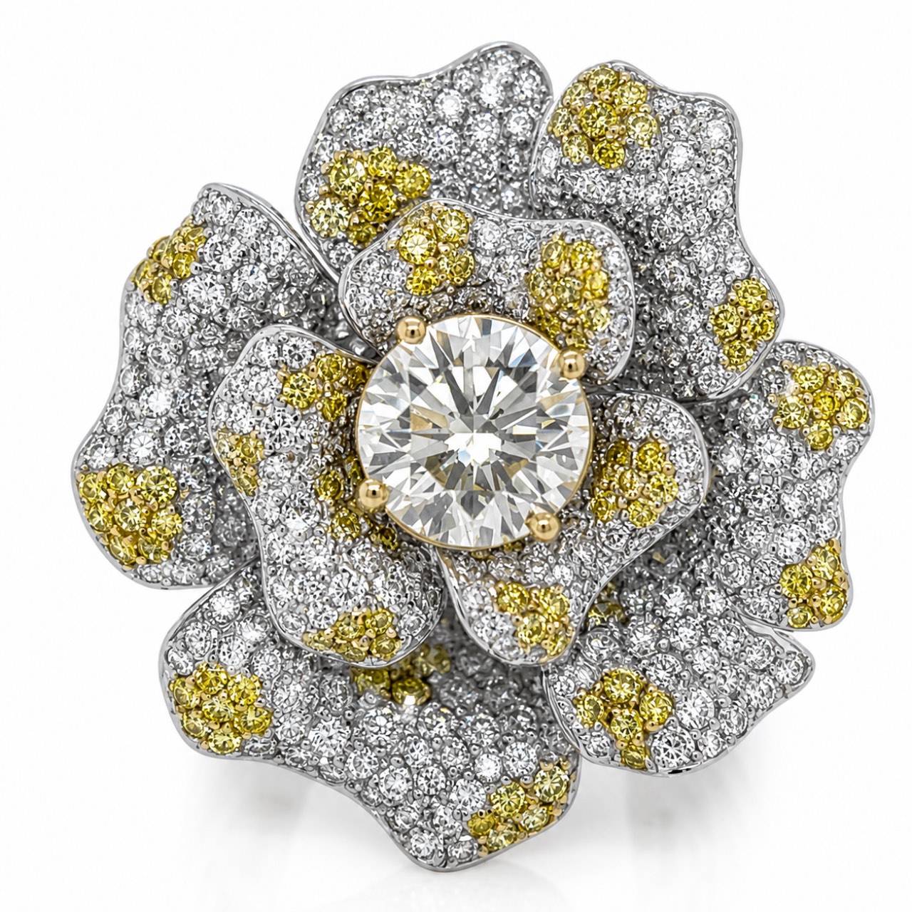 18K White Gold GIA Certified Diamond Flower Ring