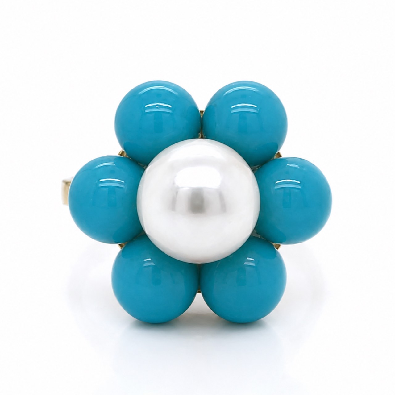 1960’s 18K Yellow Gold Turquoise & Cultured Pearl Ring