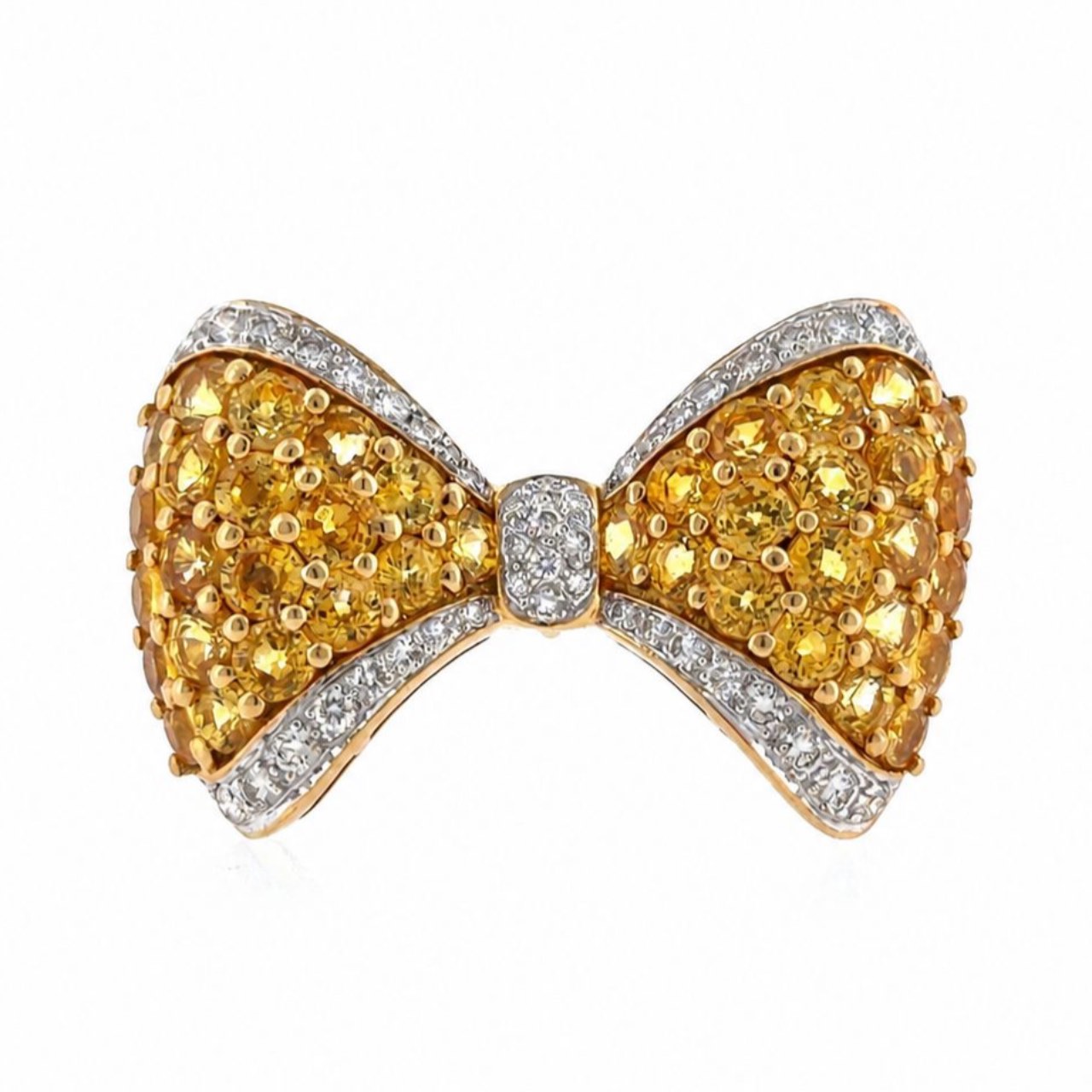 18K Yellow Gold Yellow Sapphire & Diamond Ribbon Brooch